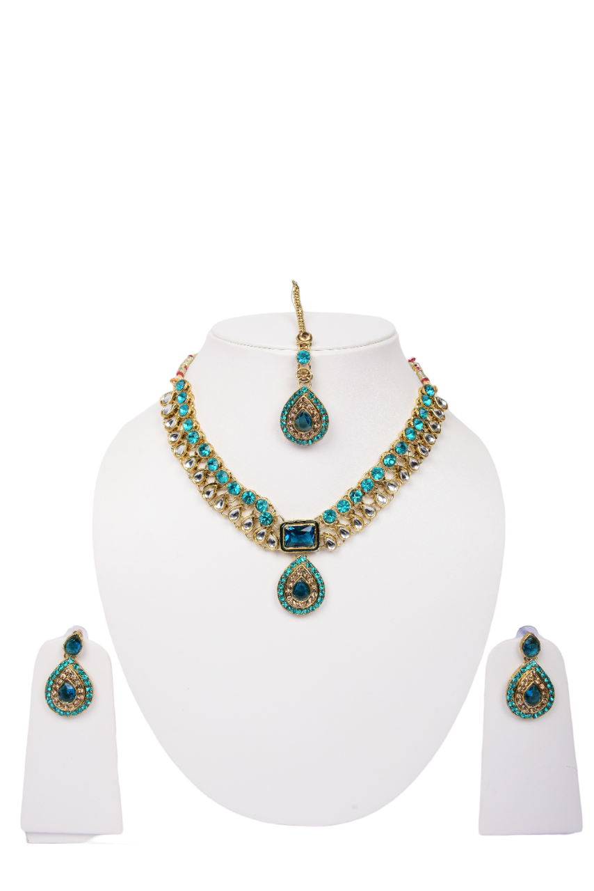 Infy Fashion Heavy Stone-Studded Choker Jewelry Set | Bridal Necklace, Earrings & Maang Tikka for Women